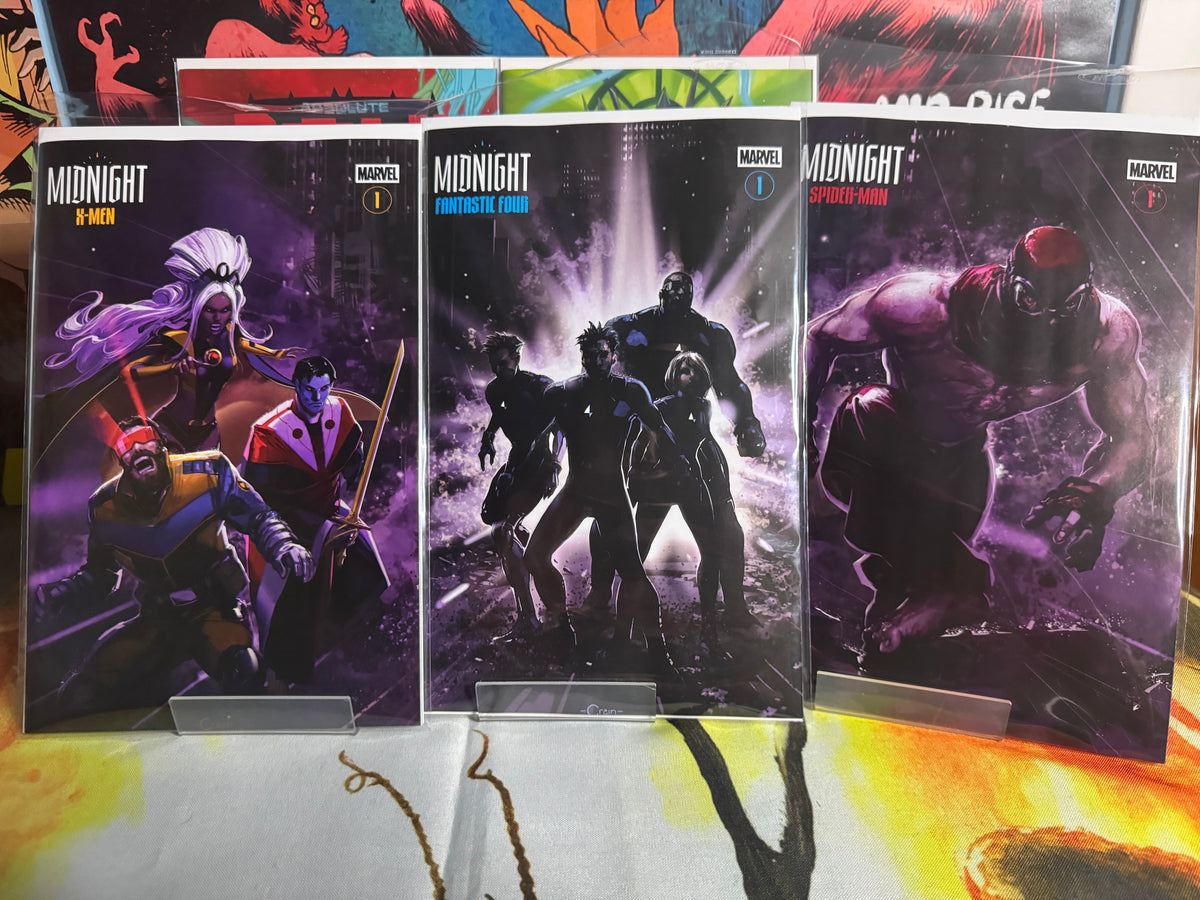 MIDNIGHT #1 CLAYTON CRAIN CONNECTING SET (3 BOOK SET, ALL FIRST PRINT) X-MEN, FANTASTIC FOUR, SPIDER-MAN